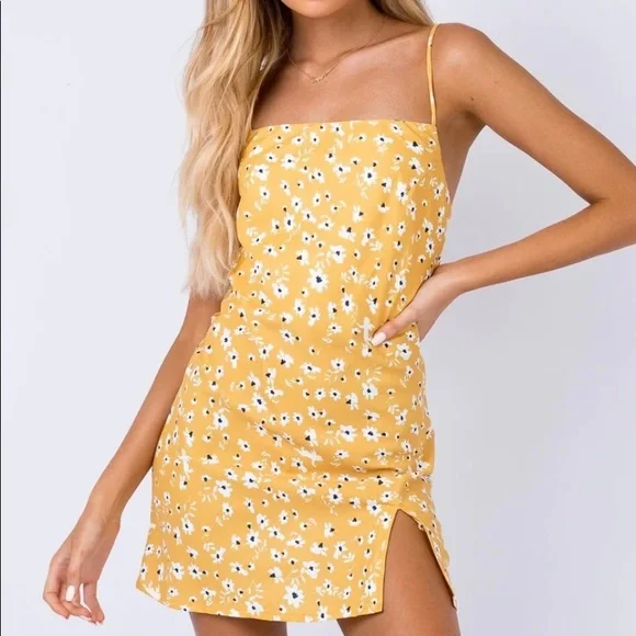 open lace back dress Nellie Mini Dress Yellow main image 1